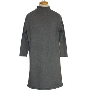 J. Jill Gray Knit Mock Neck Sweater Dress Cozy Minimalist M Petite